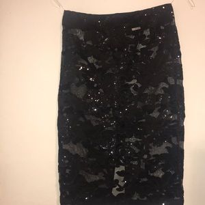 Sheer sequin appliqué midi skirt